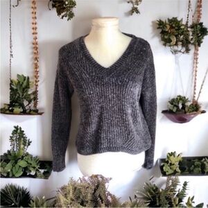 Hippie Rose Grey V-Neck Cropped Knit Sweater